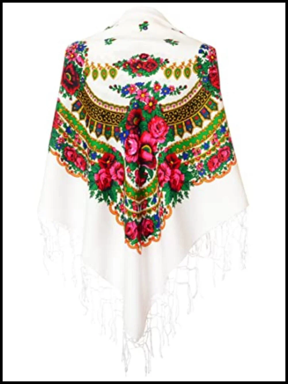 Fringed Floral Scarf Wrap Shawl 100% Acrylic Oversized 47x47 Pashmina Style